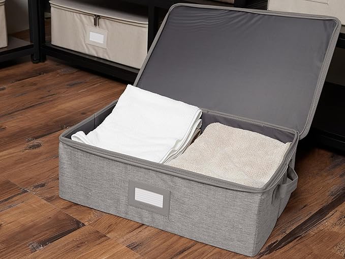 Covermates Keepsakes Zip-Top Storage Box Set 3 Pack Heavy Duty Polyester Organizer Bins Stackable Design ID Window Reinforced Handles Closet Home Storage Grey Heather