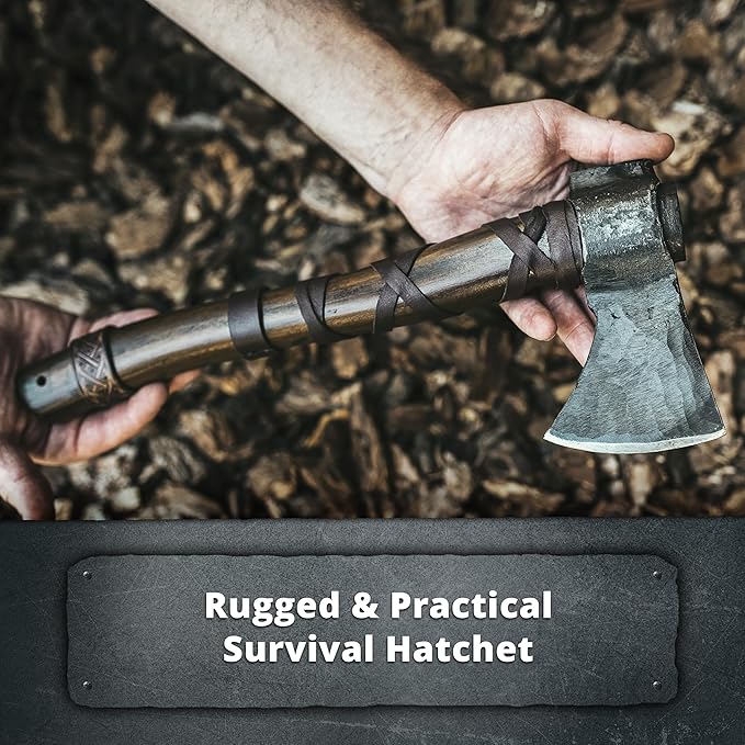 Throwing Axe Set (2) - Norse Tradesman 14 Viking Throwing Axe Set - Two Fully Sharpened Norse Hand-Axes - Carbon Steel Axe Heads with Premium Leather Cross-Stitch
