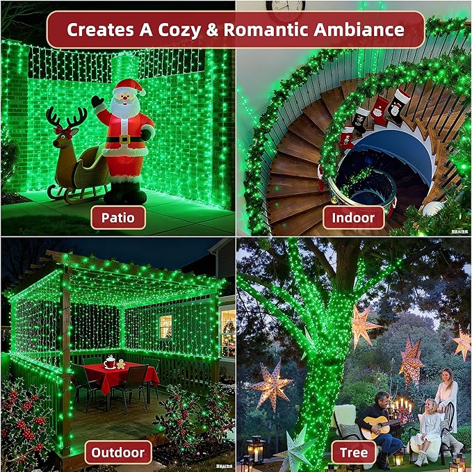 240FT Christmas Lights Outdoor 750 LED Christmas Tree Decoration Lights with 12 Modes &amp Timer Memory Dimmable Plug in Waterproof LED Xmas Light for Yard Trees Wedding Party Holiday Green