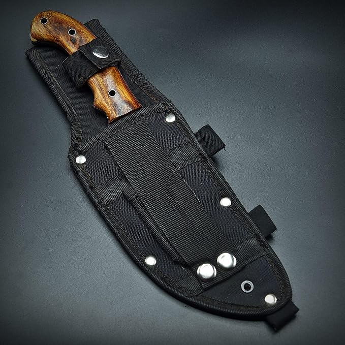 Handmade Hunting Knife with Wooden Handle &amp Sheath | Forged High Carbon Steel Fixed Blade | Full Tang Survival Knife for Camping Outdoor Bushcraft Fishing Hiking &amp Gift for Men