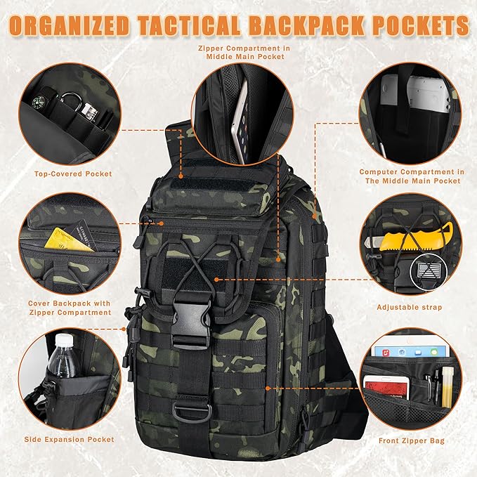 Tactical Sling Bag for Men Large Tactical Shoulder Bag with Bottle Holder Cross Body Bag Chest EDC Bag For Camping Hiking Trekking Daypack