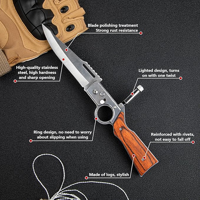 2 Pcs Pocket Knife Ak47 Folding Knife Stainless Steel Blade Lightweight Wooden Handle Gifts for Men