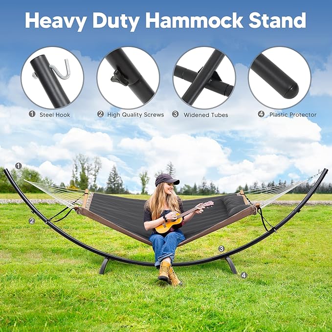 SUNCREAT Hammocks Standing Patio Hammock Portable Hammock with Stand Foldable Patent Pending Dark Gray