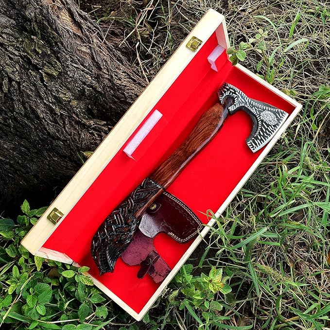 SS SMART &amp SHARP SPORTS INC Custom Handmade High Carbon Steel Viking Axe Real HatchetGift for hIm19 inches SS-17612 with Wooden Box