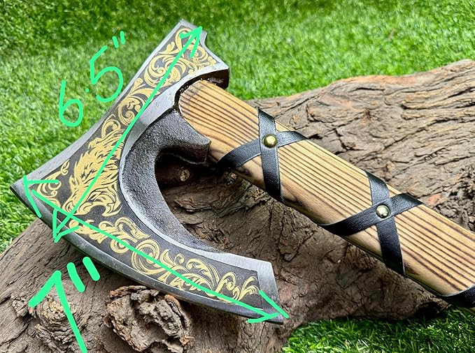 Poshland AX-7004 Custom Gift Forged Carbon Steel Viking Axe with Rose Wood Shaft Viking Bearded Camping Axe