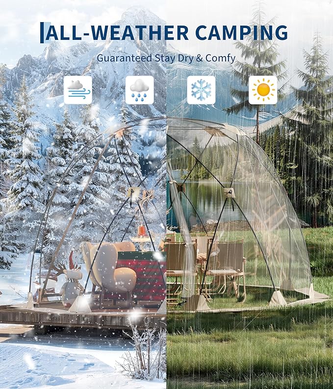 Pop Up Tent 10x10 ft All Weather Outdoor Instant Tent Shelter8-10 Person Transparent Instant IglooRainproof &amp Windproof Camping Sun Shelter for Camping Backyard Events and Beach