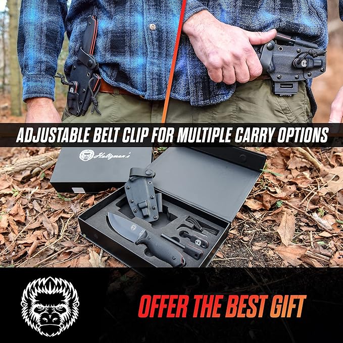 Holtzman's Gorilla Survival Bloodline Fixed Blade Knife with Sheath - Full Tang 1095 High Carbon Steel - Outdoor Bushcraft &amp Hunting Knife for Survival Gear