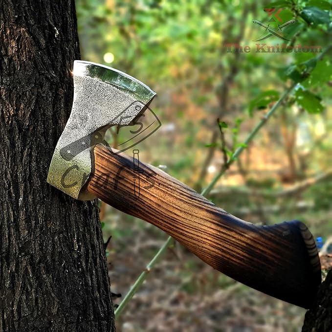 Custom and Handmade Carbon Steel Viking Axe Mini Camping Axe Hand Forged Medieval Dane Ragnar Axe Outdoor Hunting Fist Axe with Leather Sheath FS Crafts AXE004FR