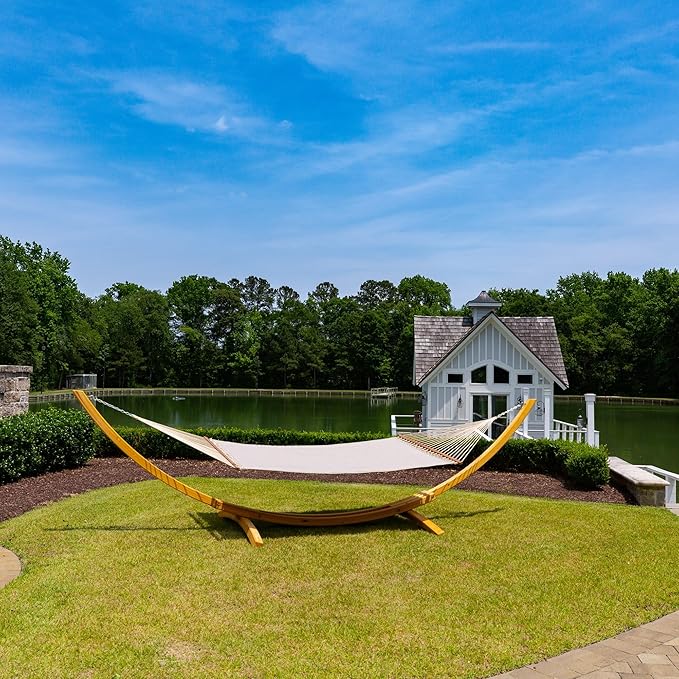 Hatteras Hammocks Large Cast Ash Sunbrella Quilted Hammock – 13 ft. x 55 in. 2-Person 450 lb Capacity Cumaru Spreader Bar Zinc-Plated Hardware – Handcrafted in The USA