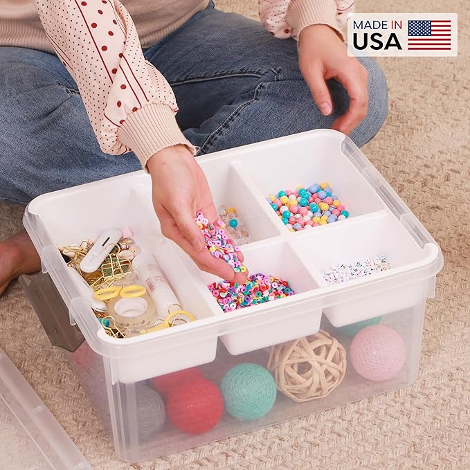 Citylife 17 QT Plastic Storage Box with Removable Tray Craft Organizers and Storage Clear Storage Container for Organizing Bead Tool Sewing Playdoh