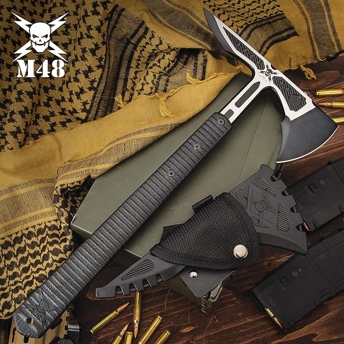 M48 Liberator Infantry Tomahawk with Sheath - Cast Stainless Steel Head Black Oxide Coating Injection Molded Nylon Handle - Length 15 3/4