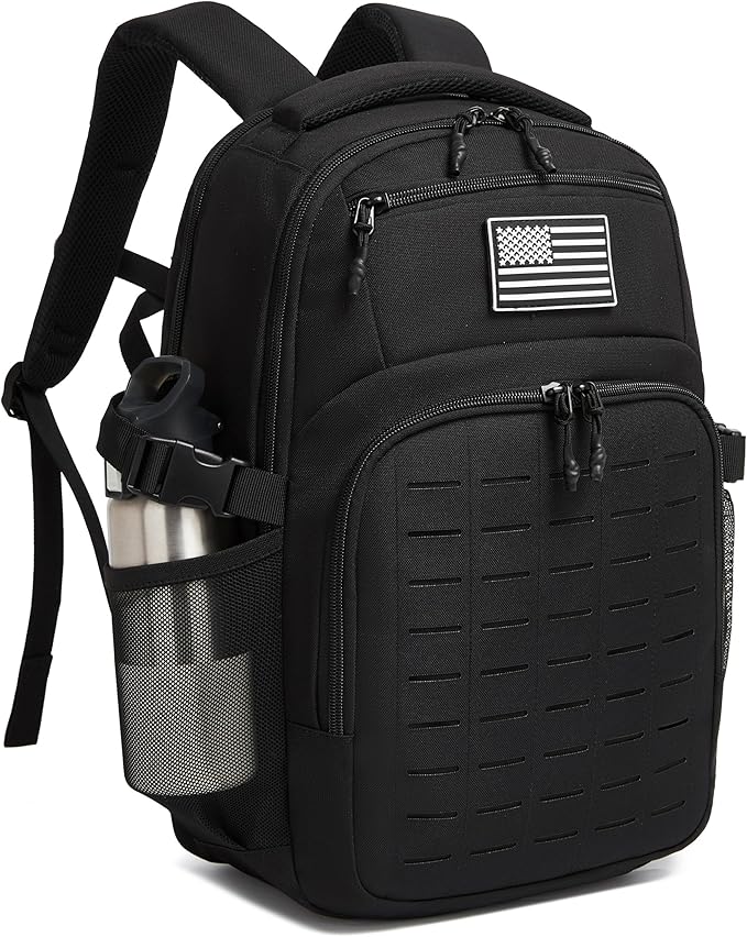 Wotony Military tactical backpack Laser-Cut MOLLE Webbing backpack for men black small tactical assault bag (Black 20 inch)