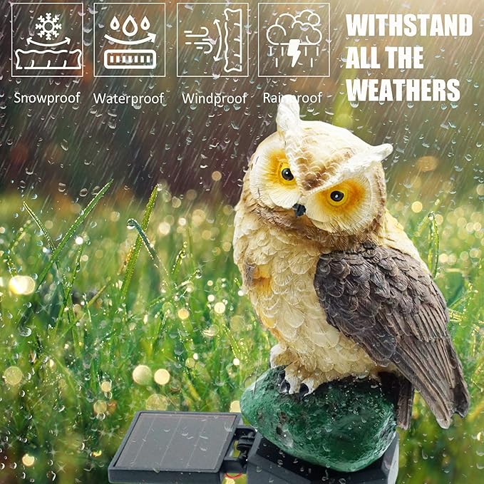 SmilingTown 2 Packs Owl Solar Garden Lights Outdoor Decorative Stake Light Waterproof Owl Decory to Scare Birds Away Yard Patio Lawn Ornaments Halloween Decorations