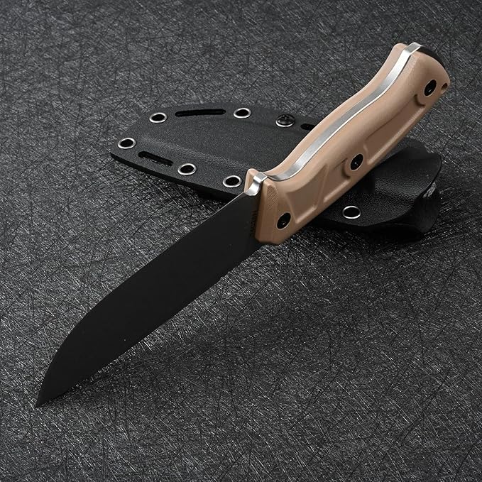 Knives 14C28N Steel Tactical Fixed Blade Knife with kydex sheath G10 Handle for Men EDC Outdoor Camping Survival Hunting (White stone wash+khaki G10)