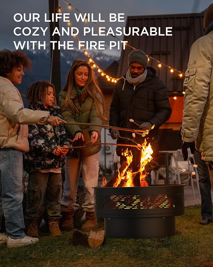 32 Fire Pits with Cooking Grill Fire Pit Table with Lid &amp Fire Poker Round Wood Burning Firepit for Outside Multifunctional Outdoor Fire pits for BBQ Table Picnic Camping Bonfire Party