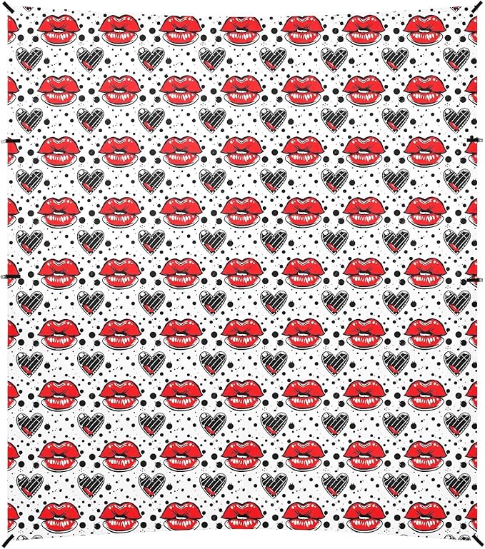 ALAZA Red Lips Heart Polka Dots Beach Tent Sun Shelter UPF50+ Protection Beach Shade Canopy w/ 4 Sandbags for Outdoor Camping Fishing Backyard Fun Picnic 10x9 ft