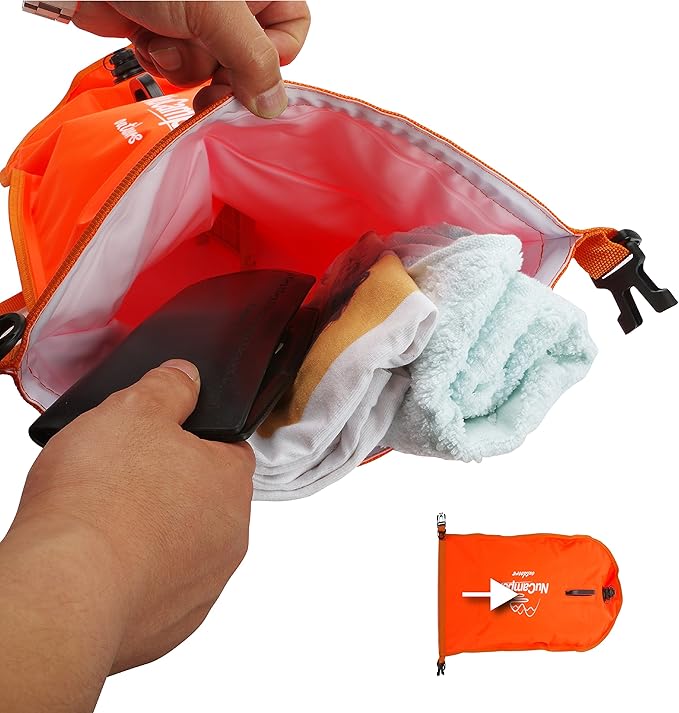 NuCamper Swim Buoy for Open Water Swimmers With Adjustable Waist Belt Waterproof Dry Bag Swim Bubble For Safty Swimming Training Snorkeling Kayaking BoatingBeach Bags Large Capacity 28L