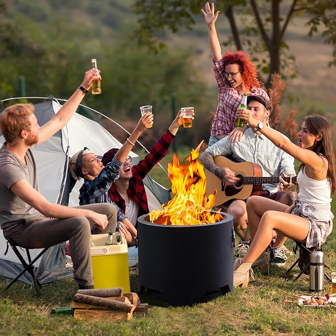 Yaheetech Smokeless Fire Pit for Outdoor Garden Patio Camping W/Silicone Fire Pit Mat &amp Fire Poker &amp Rain Cover &amp Lid &amp Log Grate 16in