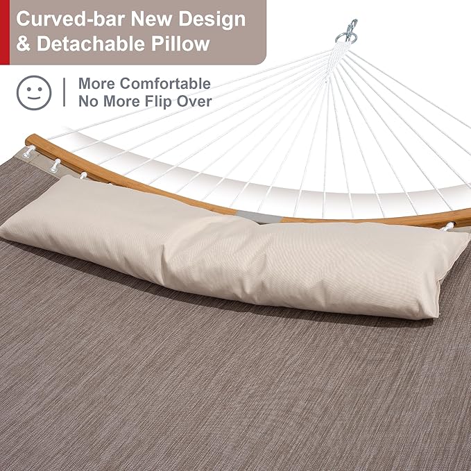 Quick Dry Hammock with Stand Included Heavy Duty Hammock with 12FT Hammock Stand for Outside Poolside 450 Lbs Capacity Brown