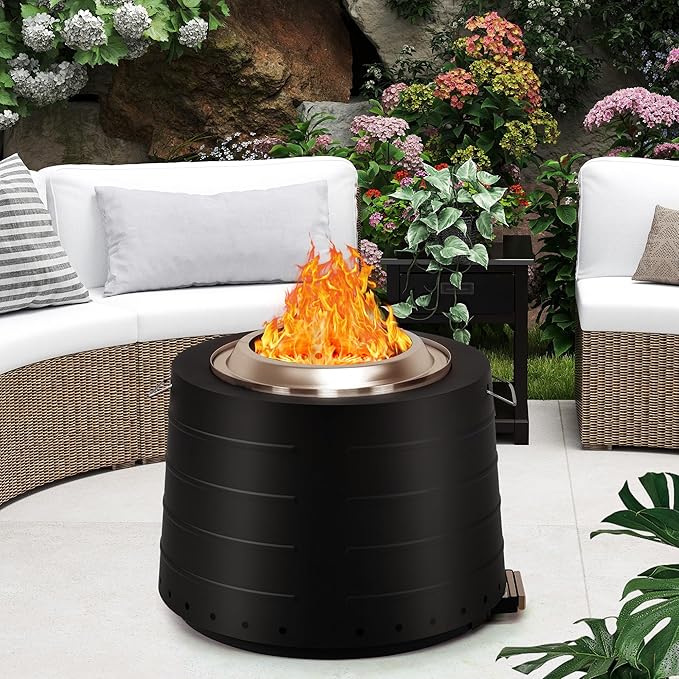 HOMREST 20” Smokeless Firepit with Removable Ash Pan 304 Stainless Steel Outdoor Fire Pit for Outside Wood Burning Portable Fire Pit for Patio Camping Backyard
