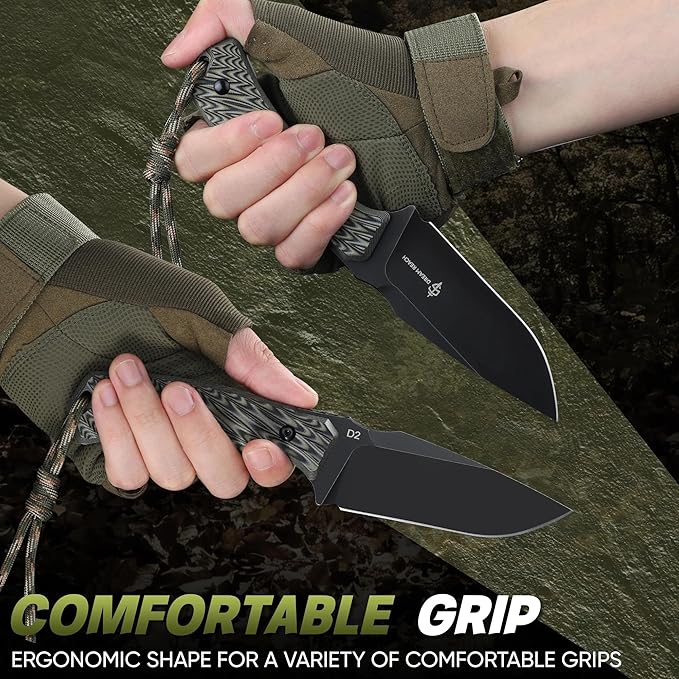 Dream Reach Fixed Blade Knife - D2 Steel Tactical Knife with Ergonomic Full Tang Handle and Kydex Sheath for Outdoor Camping Survival Gift for Men Women