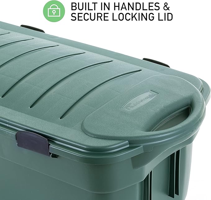 Rubbermaid ECOSense Wheeled Storage Totes 40 Gal Pack of 2 Durable and Reusable Bins with Latching Lids for Garage or Home Organization Made From Recycled Materials