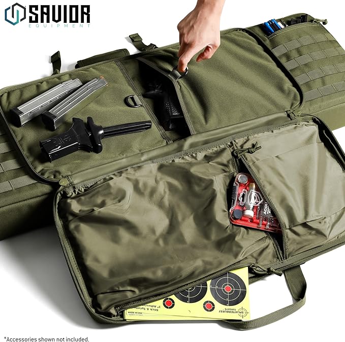 Savior Equipment American Classic Tactical Double Long Gun Bag Pistol Transportation Case w/Backpack Strap Lockable Compartment Available Length in 32 36 42 46 51 55