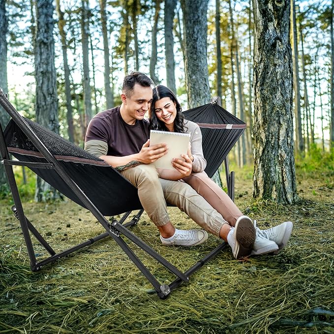 Tranquillo Universal Hammock Stand 600 lbs Capacity Instant 20s Foldable 3-Year Warranty Hammock with Stand 2 Person Camping Revolutionary Portable No Screws Premium Hammocks Black