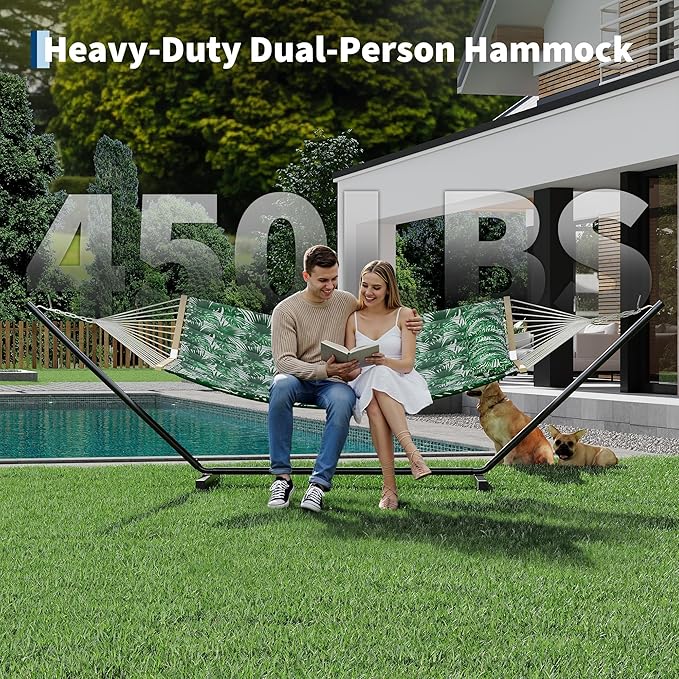 2 Person Outdoor Hammock with Stand 450LBS Capacity Heavy Duty Hammock with Carrying Bag &amp Soft Pillow Portable Indoor Outdoor Hammock Perfect for Backyard Patio Beach