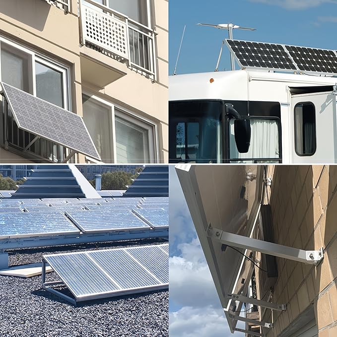 2 Set Solar Panel Tilt Mounting Brackets 15-30° Adjustable Solar Panel Stands Aluminum Alloy RV Solar Panel Ground Roof Mounting Kits for 50W 70W 100W 150W 200W 300W 400W Panels 14.1”-28.3”