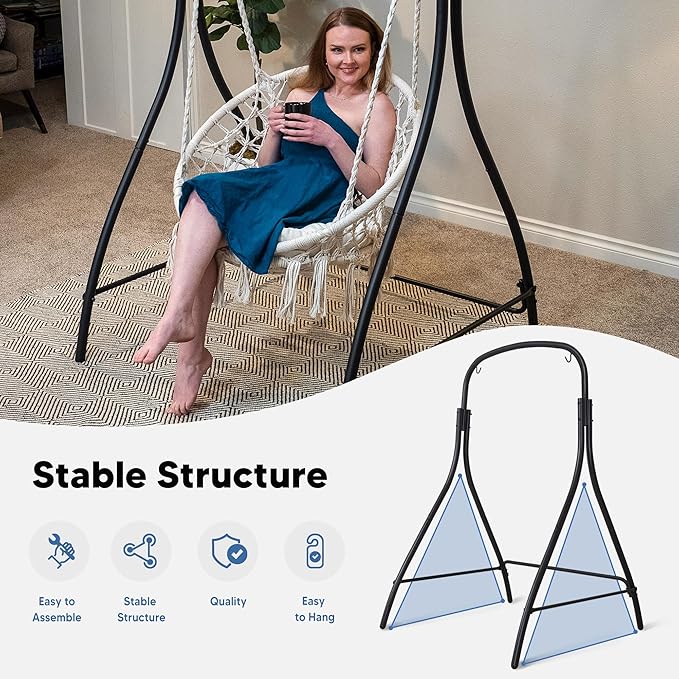 SUNCREAT Indoor Hammock Swing Chair with Stand Hanging Chair Outdoor with Stand 400 lbs Capacity Beige