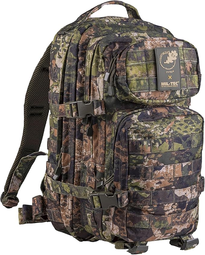 Mil-Tec Unisex Assault Pack - Rugged Durable Lightweight Ergonomic Versatile Tactical Outdoor Camping Hiking Backpack with Adjustable Padded Shoulder Straps &amp MOLLE Loops Phantomleaf WASP I Z3A