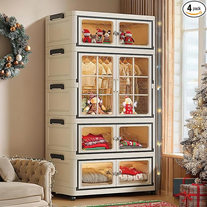 SunSettler Storage Cabinets with Lids Stackable Storage with Wheels Collapsible Storage with Doors Home Office Dorm Organizer Essential
