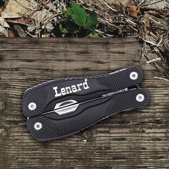 Custom Personalized Black Multi Tool with Sheath and Belt Loop - 13 Functions including Pliers Screwdriver Can Opener Bottle Opener