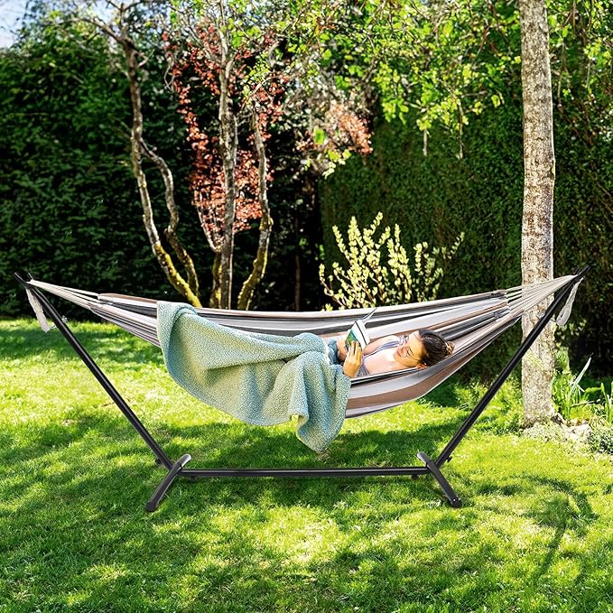 ONCLOUD 550 LBS Capacity Double Hammock with Stand Included with Portable Carrying Bag Heavy Duty 2-Person Hammock for Outdoors &amp Indoors - Desert Stripe Series TDCTZ1 - Desert Stripe