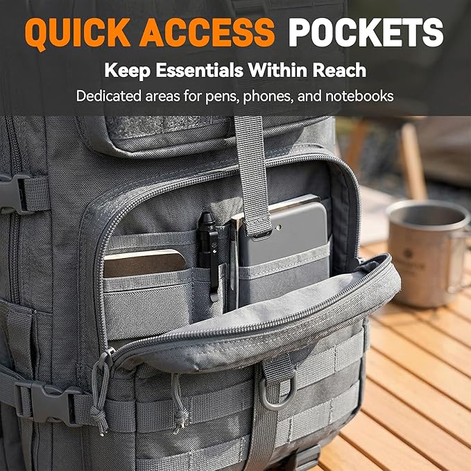 Military Tactical Backpack for Men Tactical Laptop Backpack with Molle Waterproof Army 3 Days Assault Pack &amp Bug Out Bag for Hiking (09-Gray)