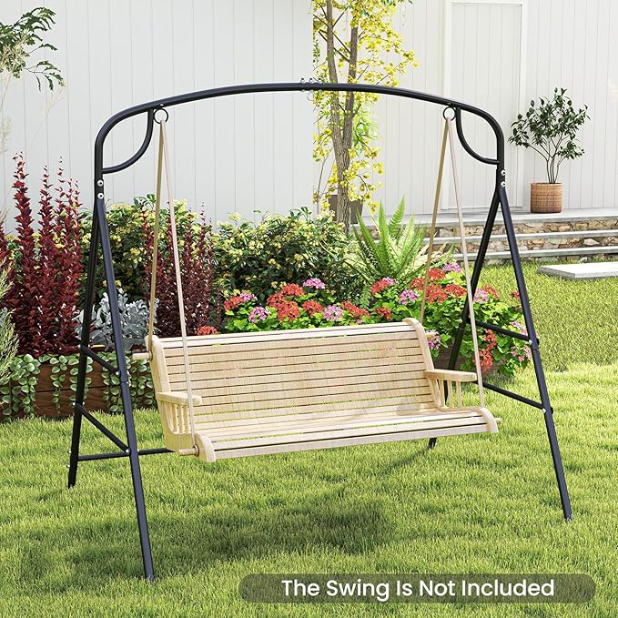 RELAX4LIFE Outdoor Hammock Chair Stand - 660LBS Capacity Heavy Duty Metal Swing Frame w/3 Hanging Rings 2 Hanging Ways A-Frame Swing Stand for Porch Patio Garden Backyard Hammock Chair Not Included
