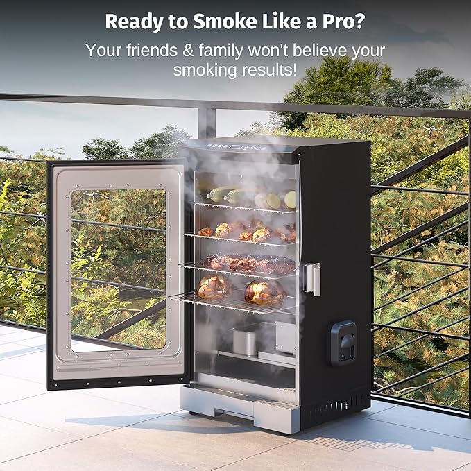 EAST OAK 30 Electric Smoker for Outdoors | Built-in Meat Probe &amp Clear Viewing Window | Side Chip Loader for 6x Longer Uninterrupted Smoking | 725 sq in Cooking Area for Bigger Batches Night Blu