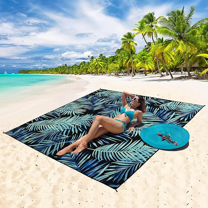 Beach Blanket Waterproof Sandproof Beach Mat 79 X 83/10'x9'for 2-8 Adults Quick Drying Outdoor Picnic Mat Beach Accessories for Travel Camping Hiking
