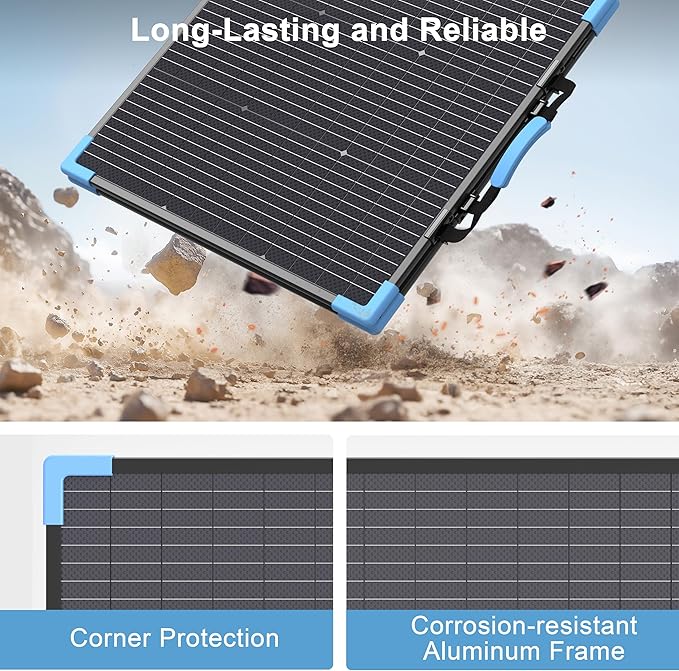 110W Bifacial Portable Solar Panel Suitcase 23.5% High Efficiency ETFE Foldable Solar Charger for Power StationIP68 Waterproof 2 Reinforced Kickstands for RV Camping Off-Grid Blackouts