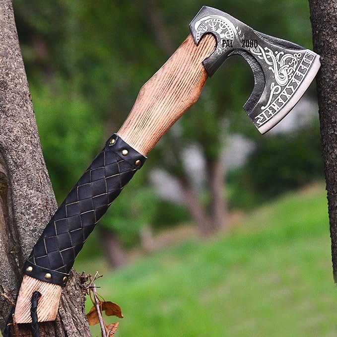 Splitting Axe Camping Chopping Hatchet Viking Tomahawk Battle Hunting Outdoor Solid Wood Handle 3016