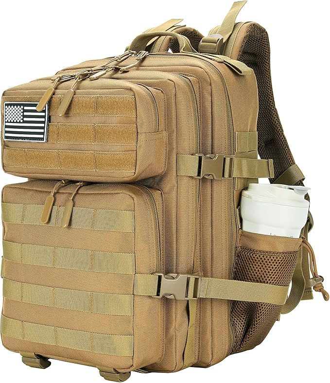 Lovelinks21 25L Military Tactical Backpack Small Assault Pack Molle Daypack for Men and Women for Work Travel Gym Outdoor Hiking Camping (Khaki)