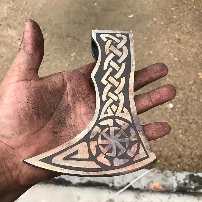 WHS201 Viking Axe Head Custom Hand Forged Viking Axe Real Head Tomahawk Viking Hatchet Beared Camping Axe Blade 5160 HIGH Carbon Steel Blade Viking Gift for Him (Smoked)