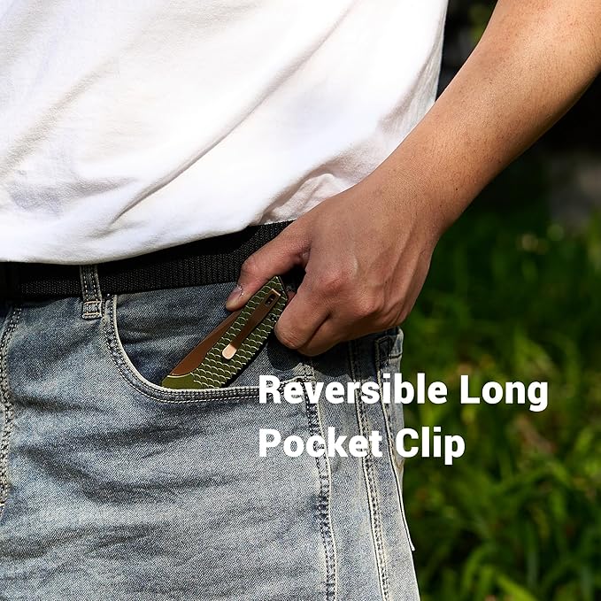 KANSEPT Accipiter Pocket Knife 3.53Rose Gold 14C28N BladeGreen Anodized Aluminum with Fish Scale Texture Handle Flipper Open &amp Button Lock Deep Clip EDC Folding Knives for Camping Hunting T10