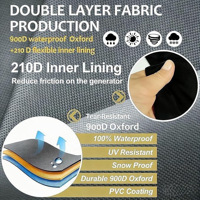 Generator Covers While Running 28L x 20W x 20H Heavy Duty Waterproof Generator Covers for Outside Compatible with 3000W-5000W Frame Generator All Season Protection for Generator（Gray）