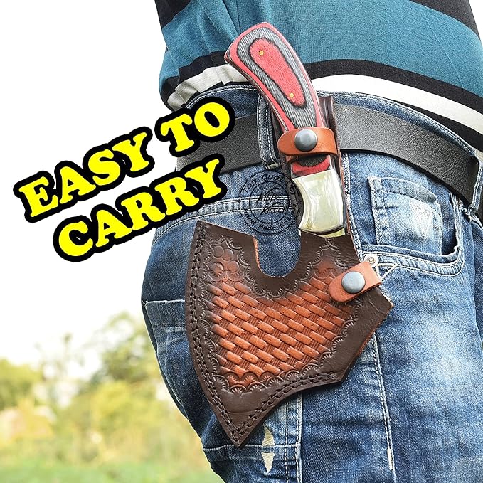 Handmade Stainless Steel Camping Hatchet Axe Hunting Knife 10.50 Full Tang Small Axe Camp Hatchet with Leather Sheath Survival Hatchet Tomahawk Axe for Outdoor Bushcraft Hiking KKH-43