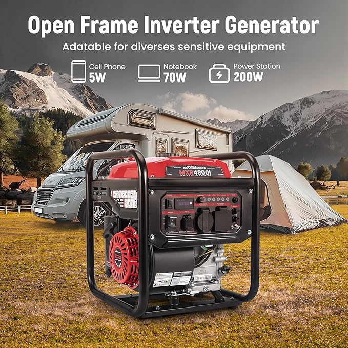 maXpeedingrods 4800 Watt Portable Inverter Generator Gas Powered Open Frame Generator with ECO Mode Lightweight for Outdoor Camping Home Backup Garden