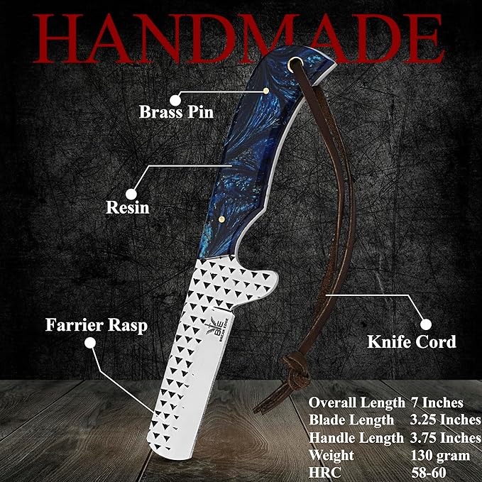 Cow Boy Knife Hand Forged Bull Cutter Knife with Sheath Best Gift for Girl Friend and Boy Friend. (Blue)