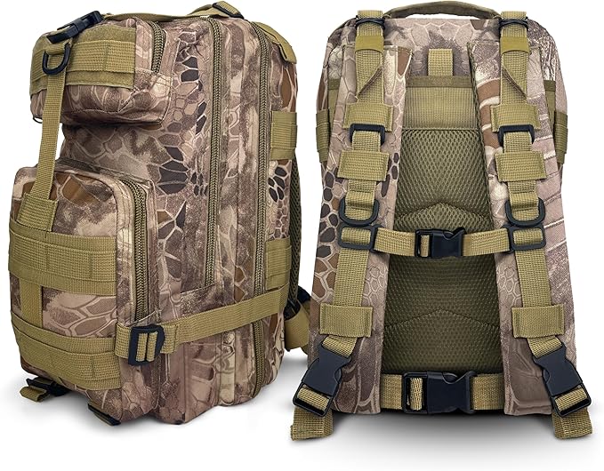 ASA TECHMED Tactical Backpack - Durable 3-Day Pack for Hiking Emergency Preparedness - Hydration Compatible (Snake Brown)