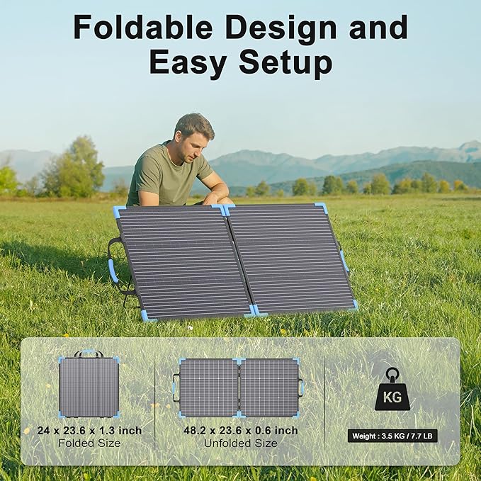 110W Bifacial Portable Solar Panel Suitcase 23.5% High Efficiency ETFE Foldable Solar Charger for Power StationIP68 Waterproof 2 Reinforced Kickstands for RV Camping Off-Grid Blackouts